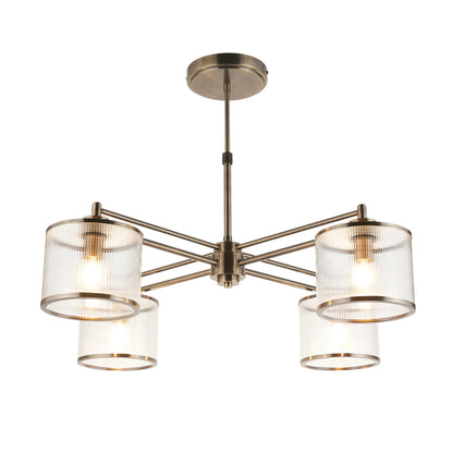 Ridgeton 4 Light Antique Brass & Ribbed Glass Pendant Ceiling Light