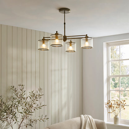 Ridgeton 4 Light Antique Brass & Ribbed Glass Pendant Ceiling Light