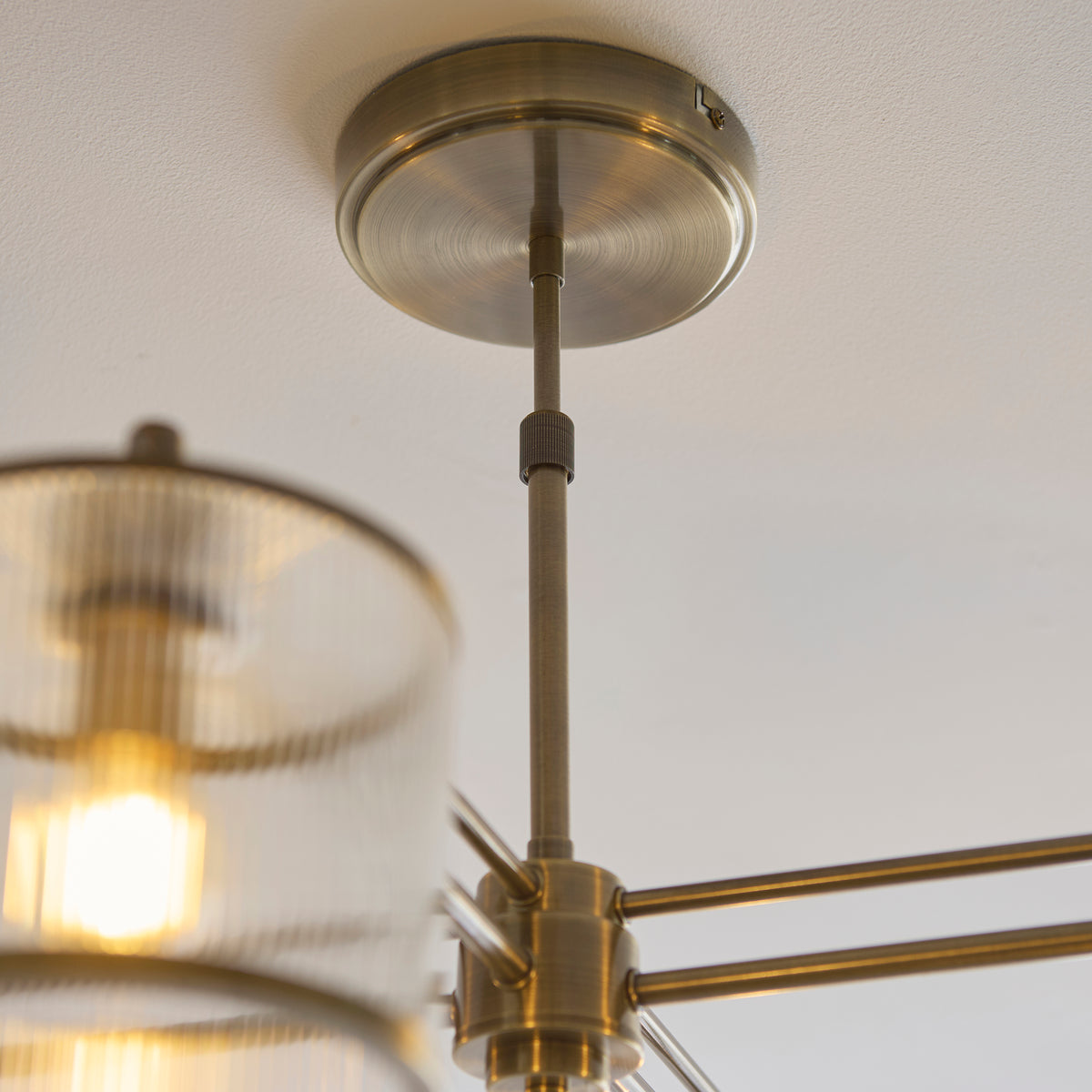 Ridgeton 4 Light Antique Brass & Ribbed Glass Pendant Ceiling Light