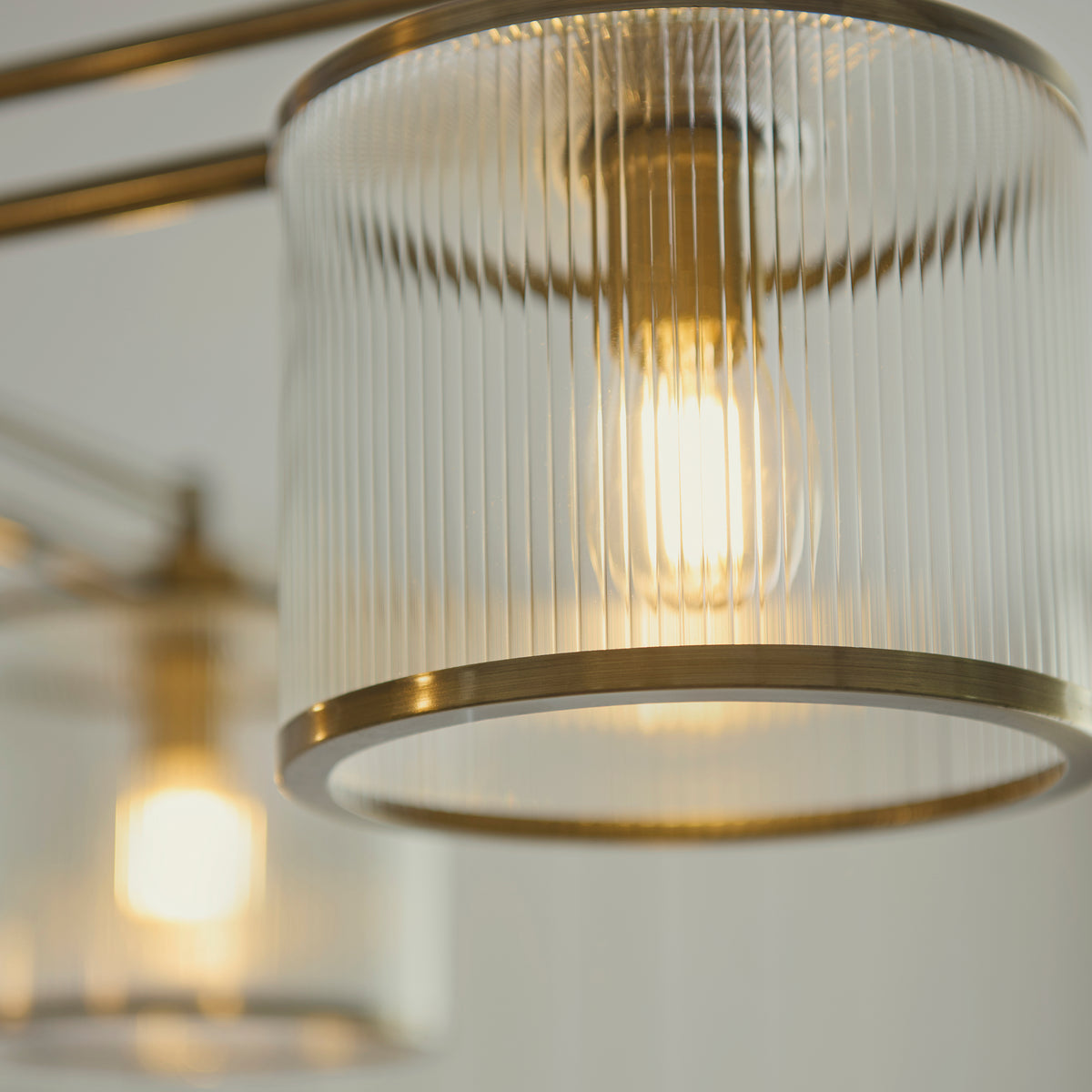 Ridgeton 4 Light Antique Brass & Ribbed Glass Pendant Ceiling Light