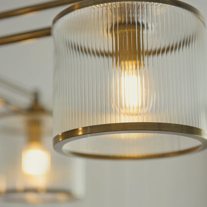 Ridgeton 4 Light Antique Brass & Ribbed Glass Pendant Ceiling Light