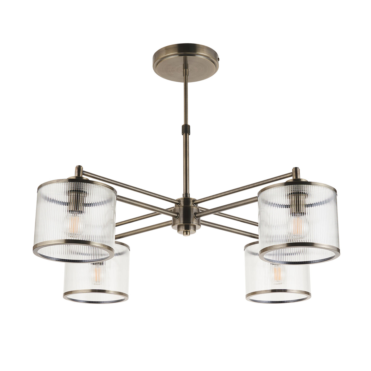 Ridgeton 4 Light Antique Brass & Ribbed Glass Pendant Ceiling Light
