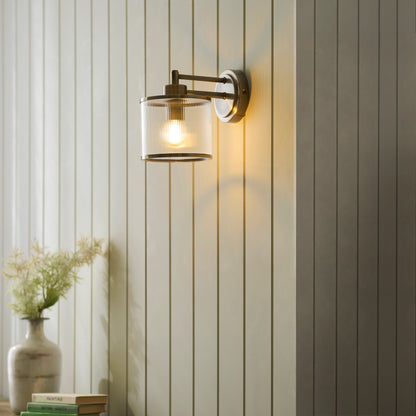 Ridgeton Antique Brass & Ribbed Glass Wall Light