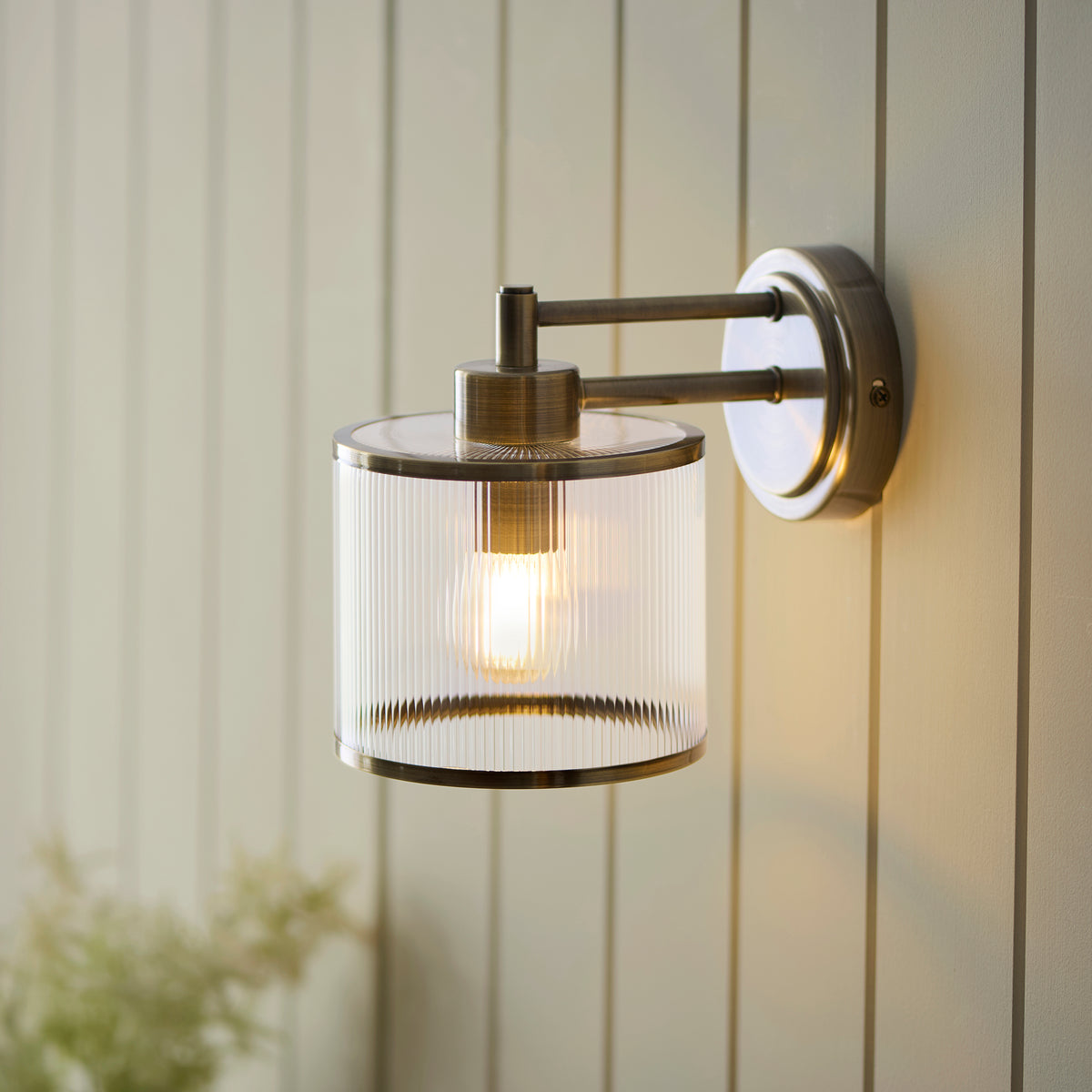 Ridgeton Antique Brass & Ribbed Glass Wall Light