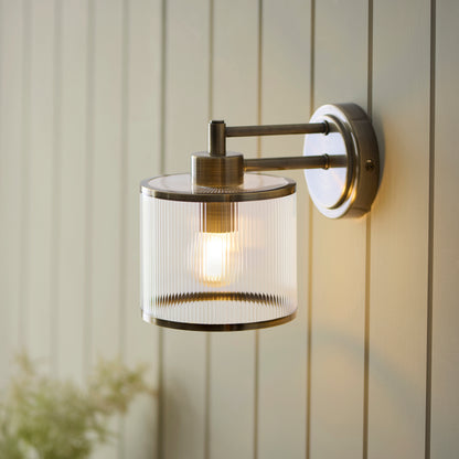 Ridgeton Antique Brass & Ribbed Glass Wall Light