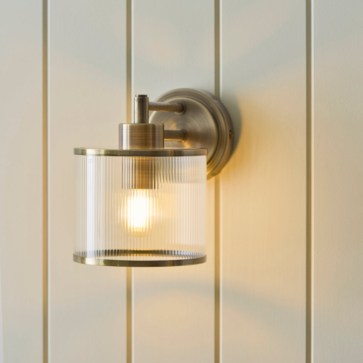 Ridgeton Antique Brass & Ribbed Glass Wall Light