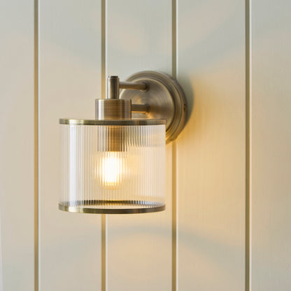 Ridgeton Antique Brass & Ribbed Glass Wall Light