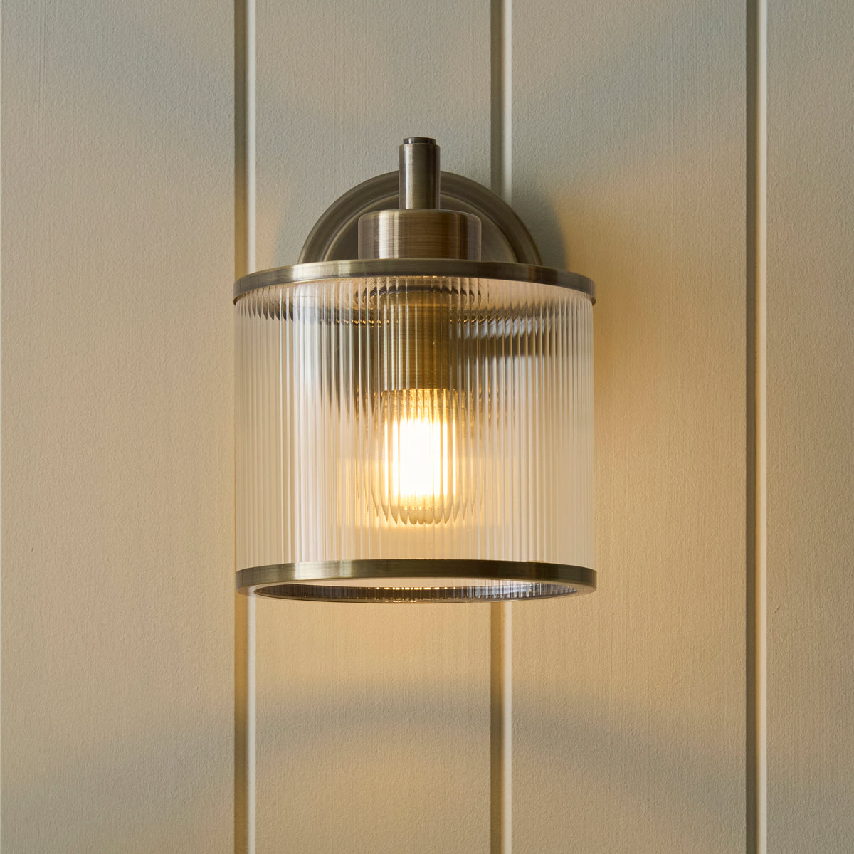 Ridgeton Antique Brass & Ribbed Glass Wall Light