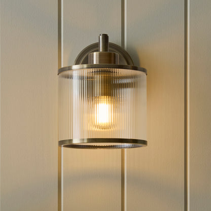 Ridgeton Antique Brass & Ribbed Glass Wall Light