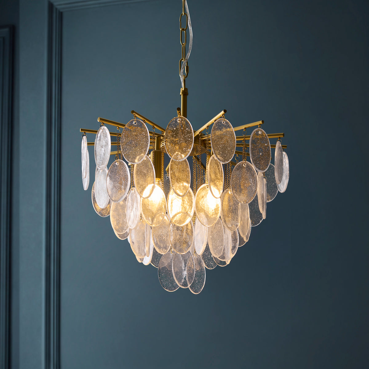 Loretta 3 Light Aged Brass & Bubble Glass Pendant Ceiling Light