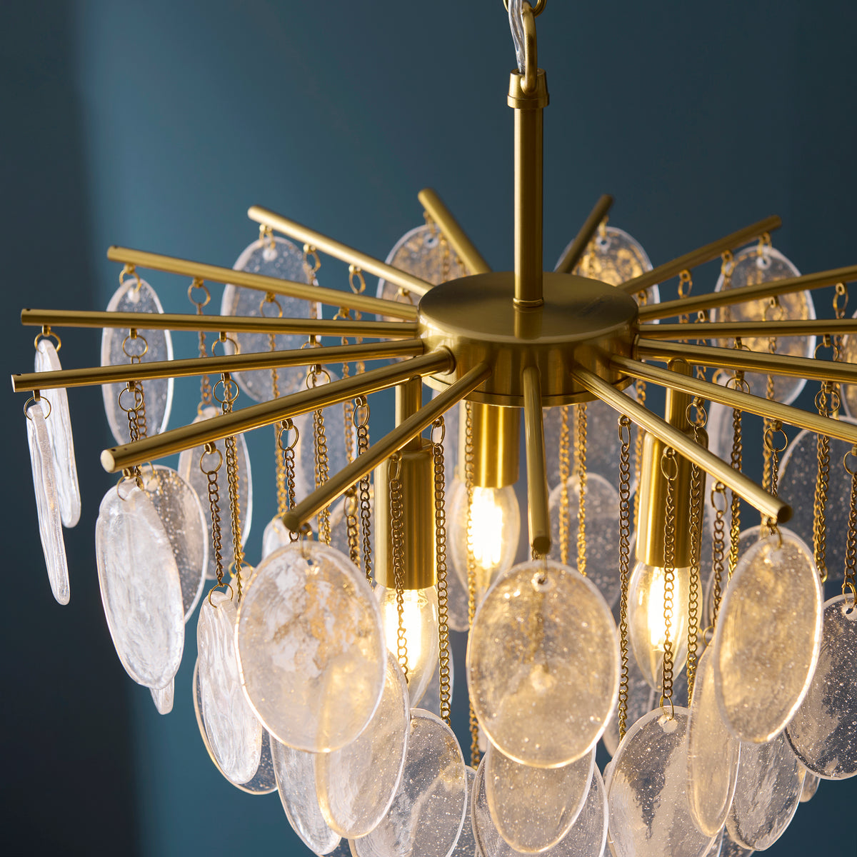 Loretta 3 Light Aged Brass & Bubble Glass Pendant Ceiling Light