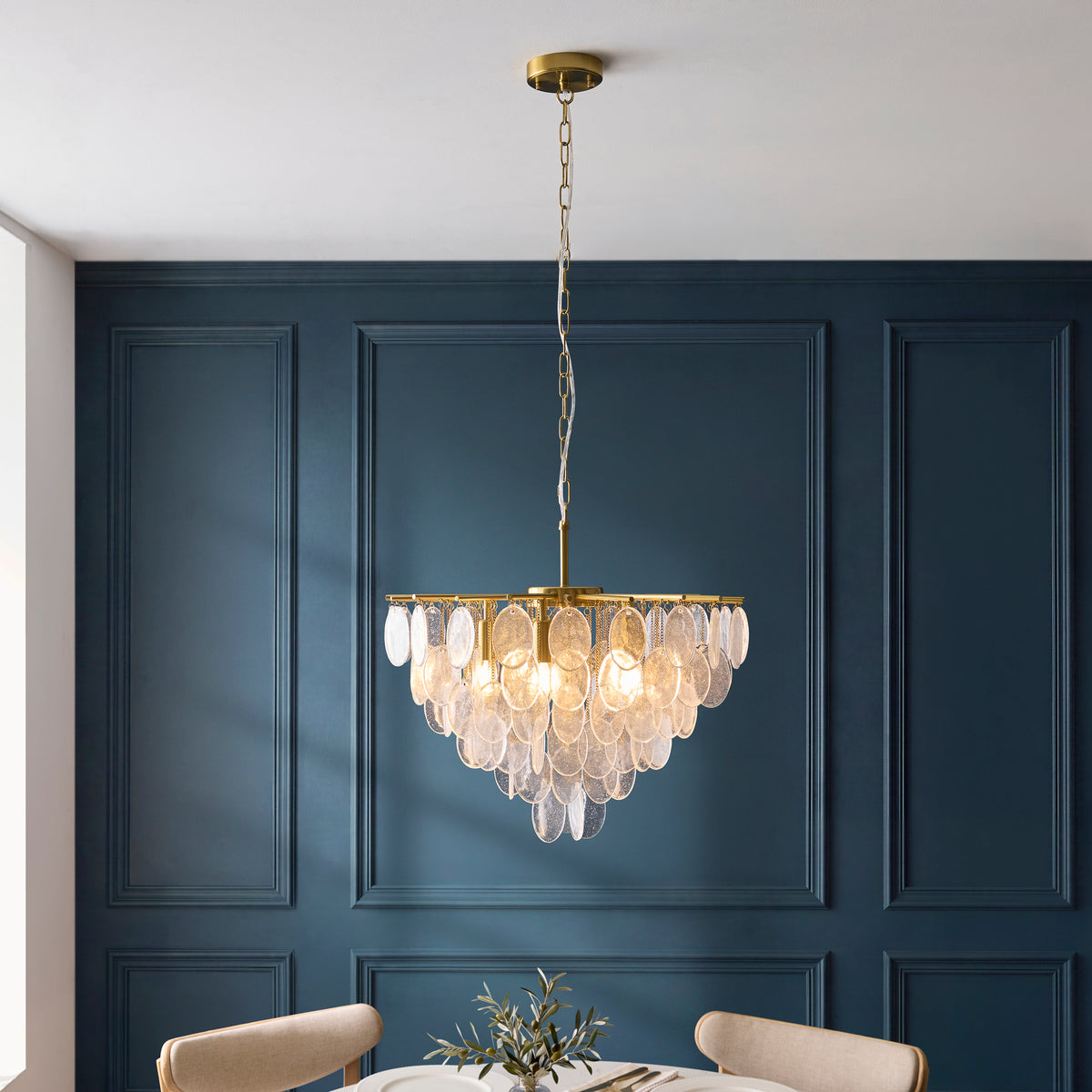 Loretta 5 Light Aged Brass & Bubble Glass Pendant Ceiling Light