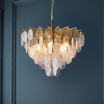 Loretta 5 Light Aged Brass & Bubble Glass Pendant Ceiling Light