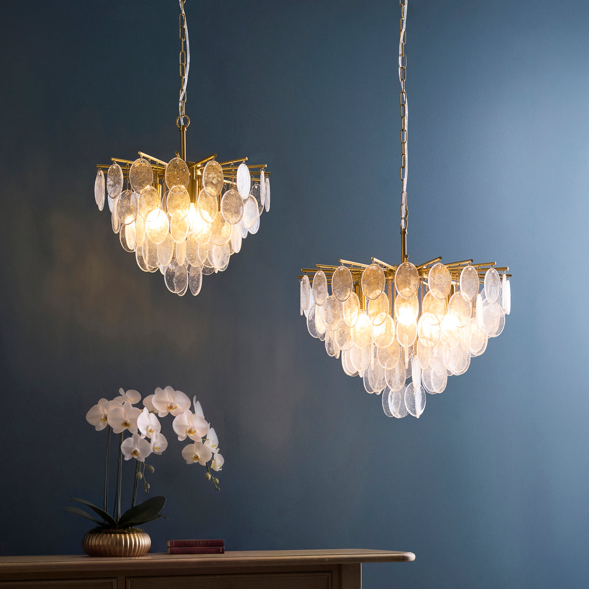 Loretta 5 Light Aged Brass & Bubble Glass Pendant Ceiling Light