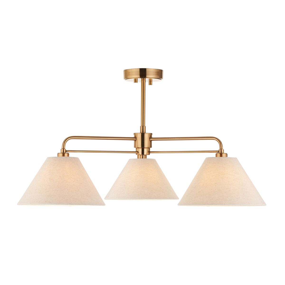Wallbridge 3 Light Aged Brass & Linen Semi-Flush Ceiling Light