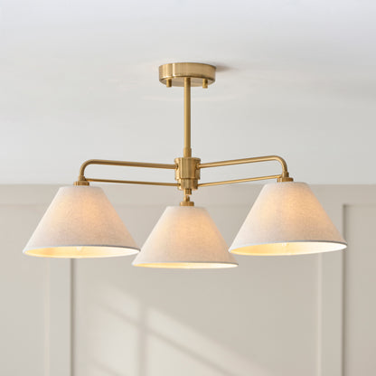 Wallbridge 3 Light Aged Brass & Linen Semi-Flush Ceiling Light