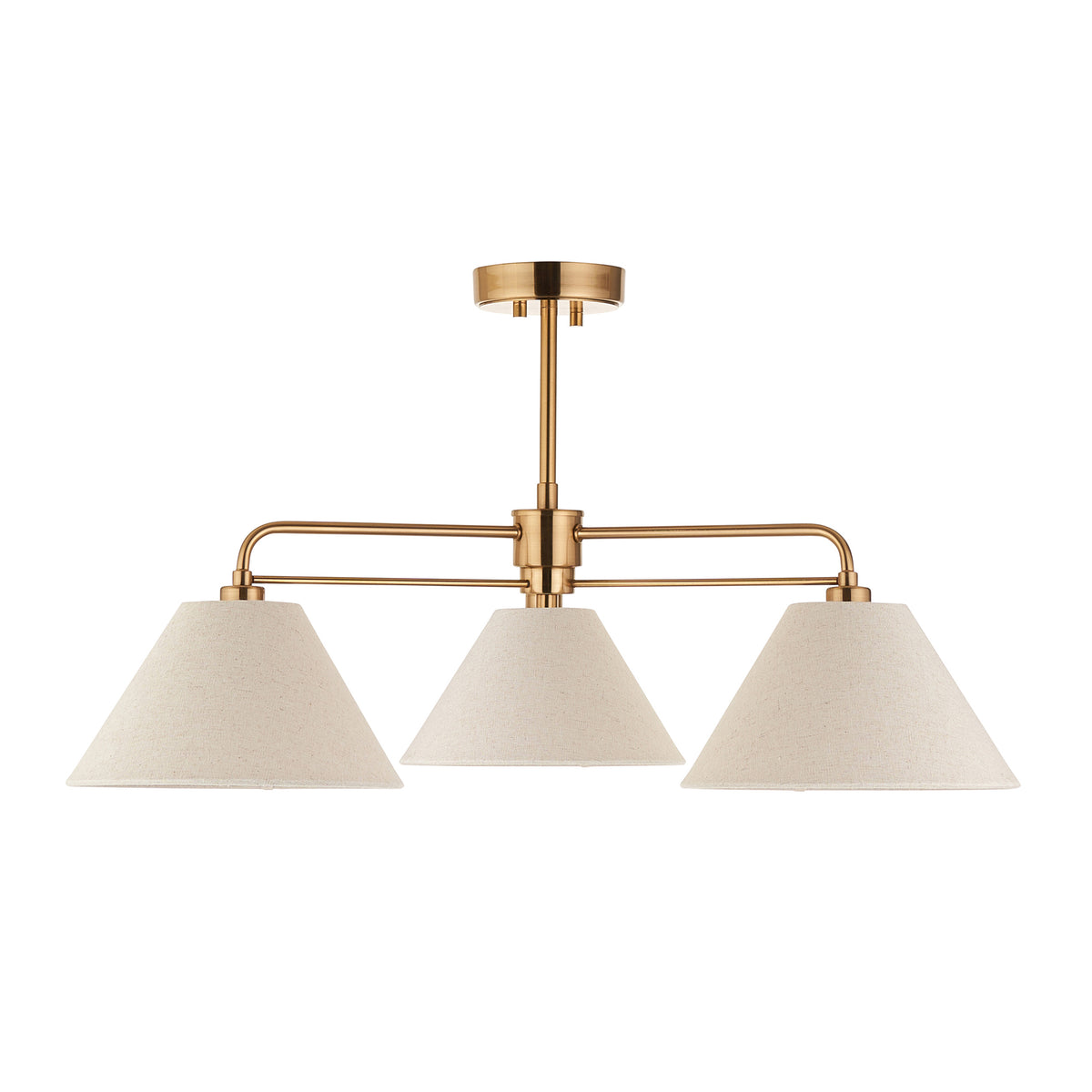 Wallbridge 3 Light Aged Brass & Linen Semi-Flush Ceiling Light