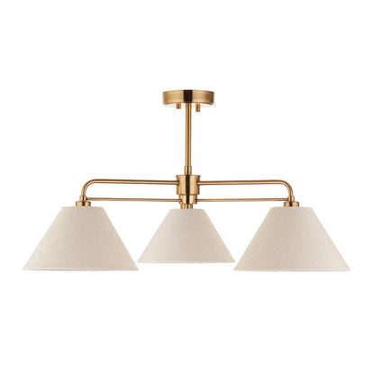 Wallbridge 3 Light Aged Brass & Linen Semi-Flush Ceiling Light