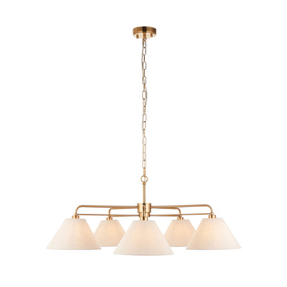Wallbridge 5 Light Aged Brass & Linen Pendant Ceiling Light