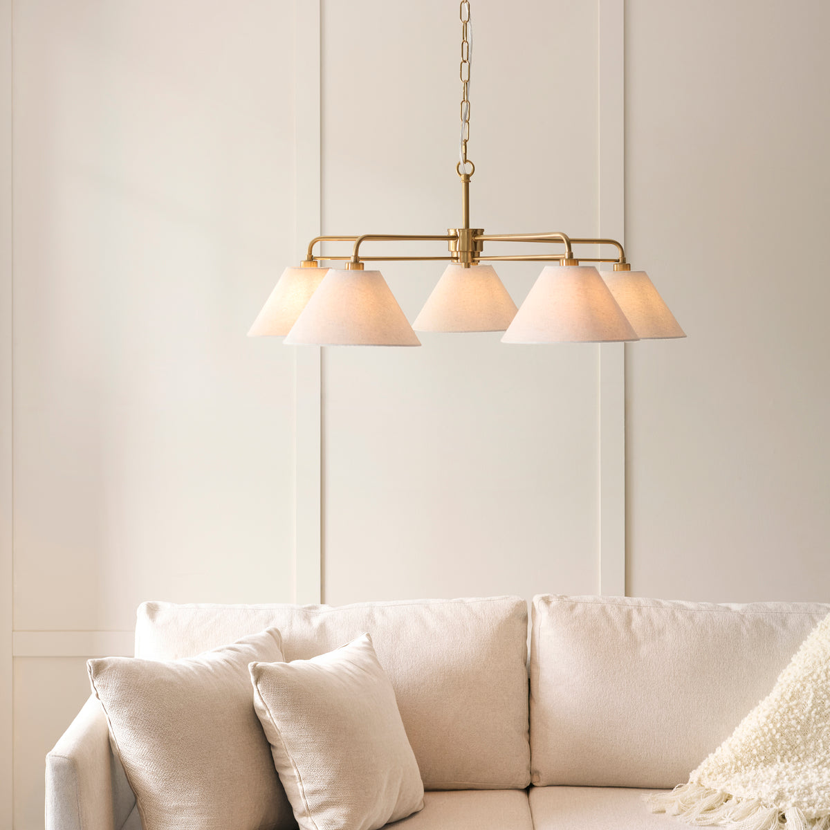 Wallbridge 5 Light Aged Brass & Linen Pendant Ceiling Light