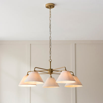 Wallbridge 5 Light Aged Brass & Linen Pendant Ceiling Light