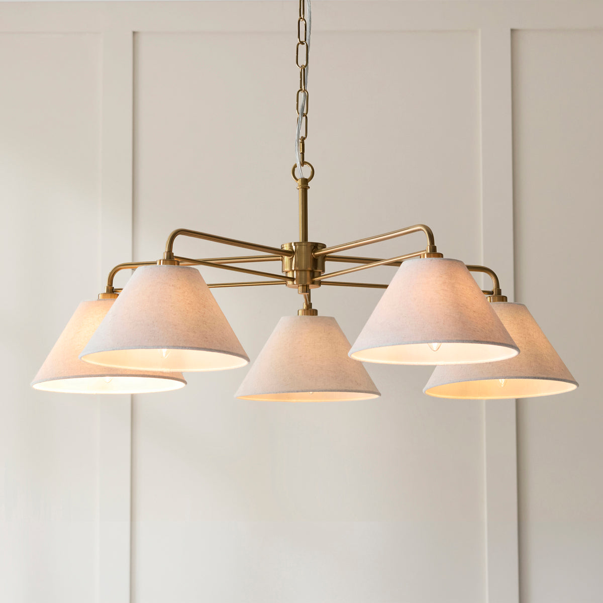 Wallbridge 5 Light Aged Brass & Linen Pendant Ceiling Light
