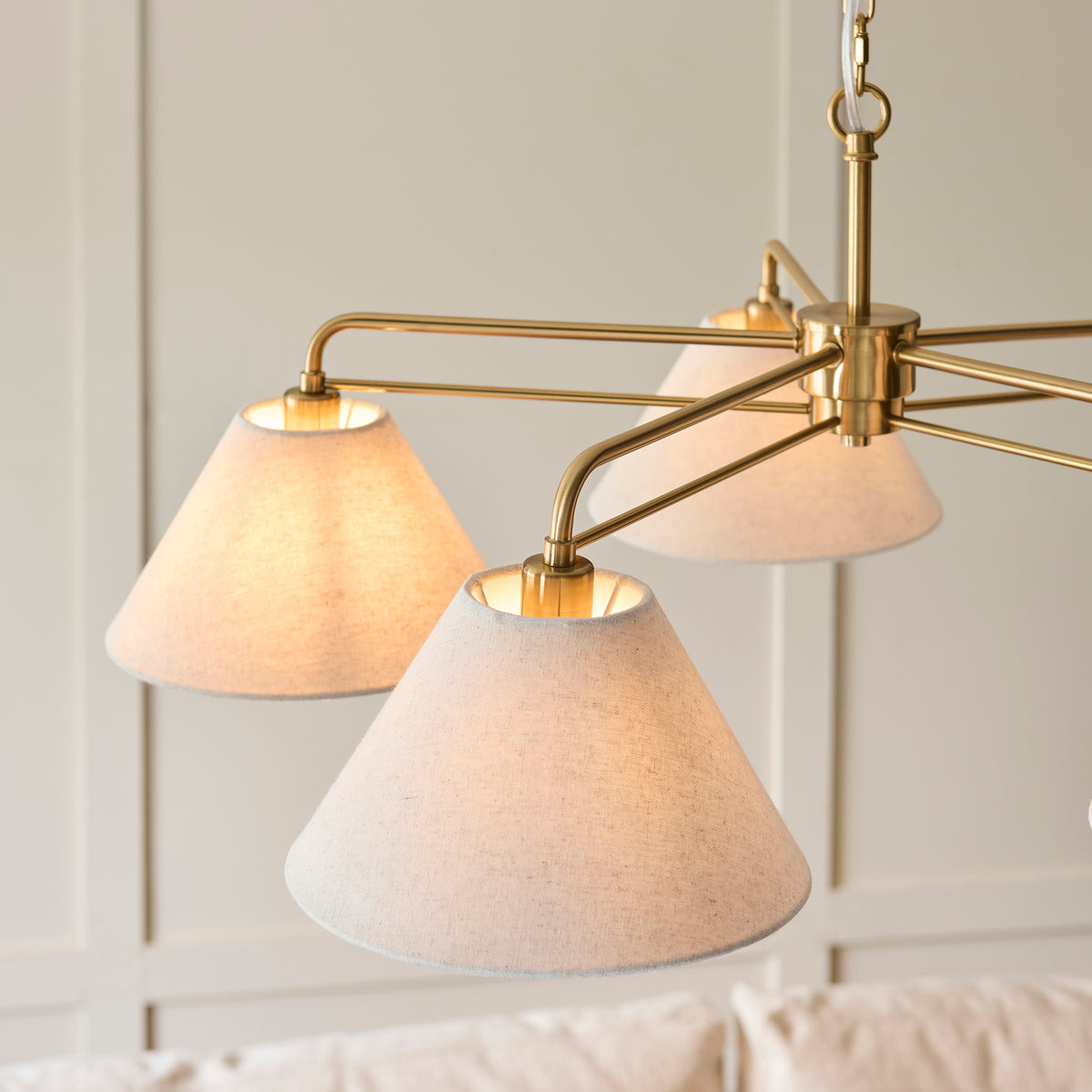 Wallbridge 5 Light Aged Brass & Linen Pendant Ceiling Light