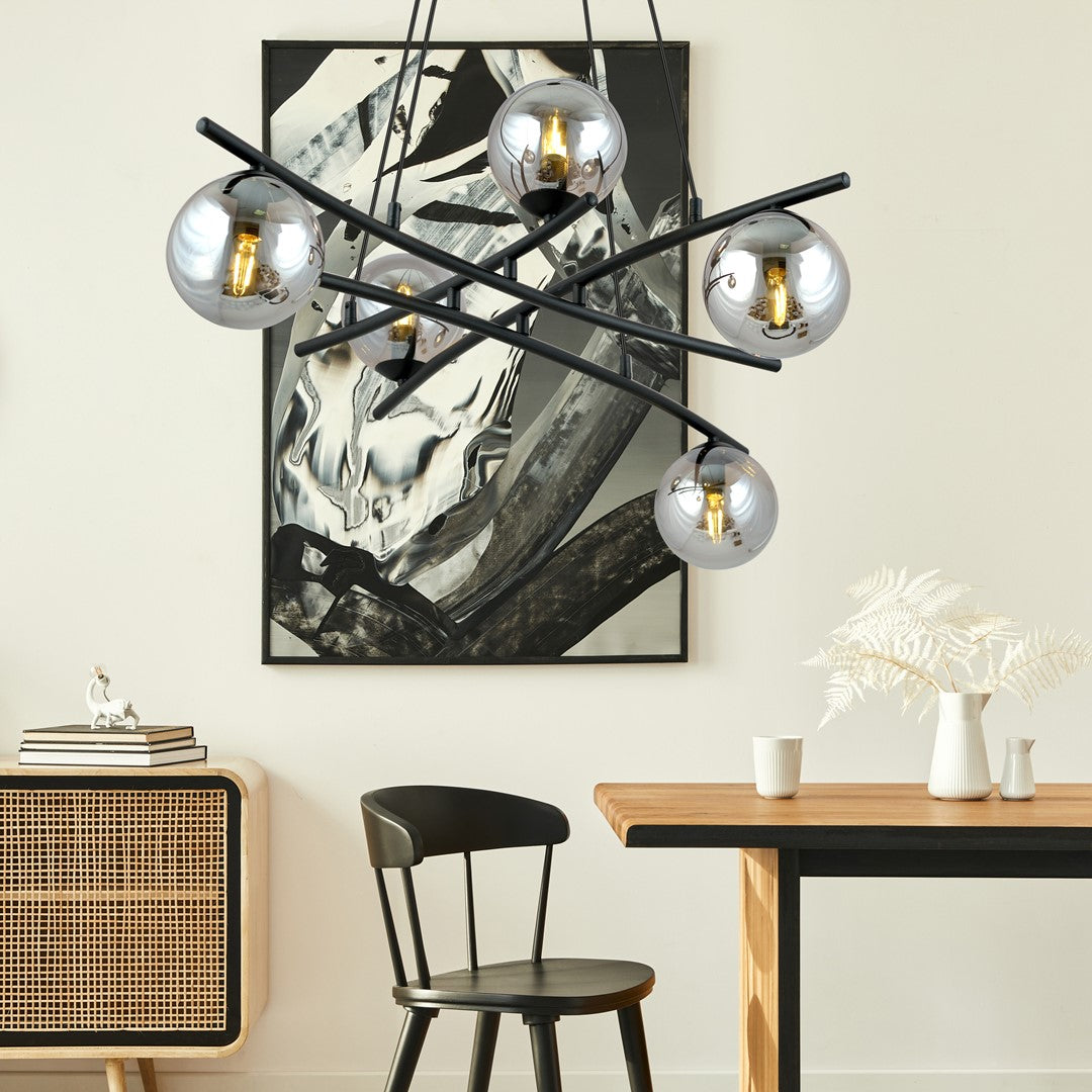 Essa 5 Light Pendant Black & Graphite