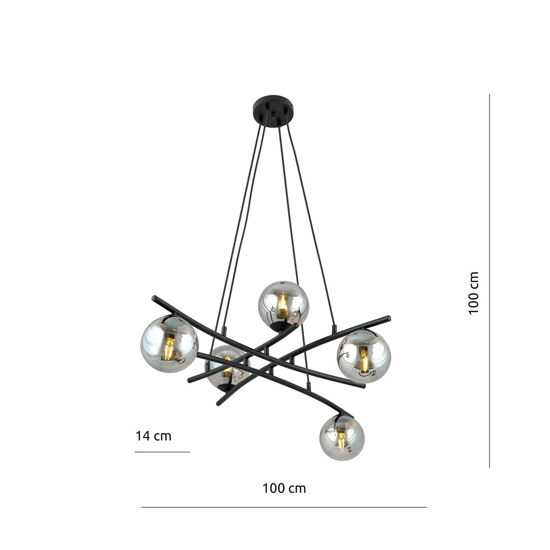 Essa 5 Light Pendant Black & Graphite