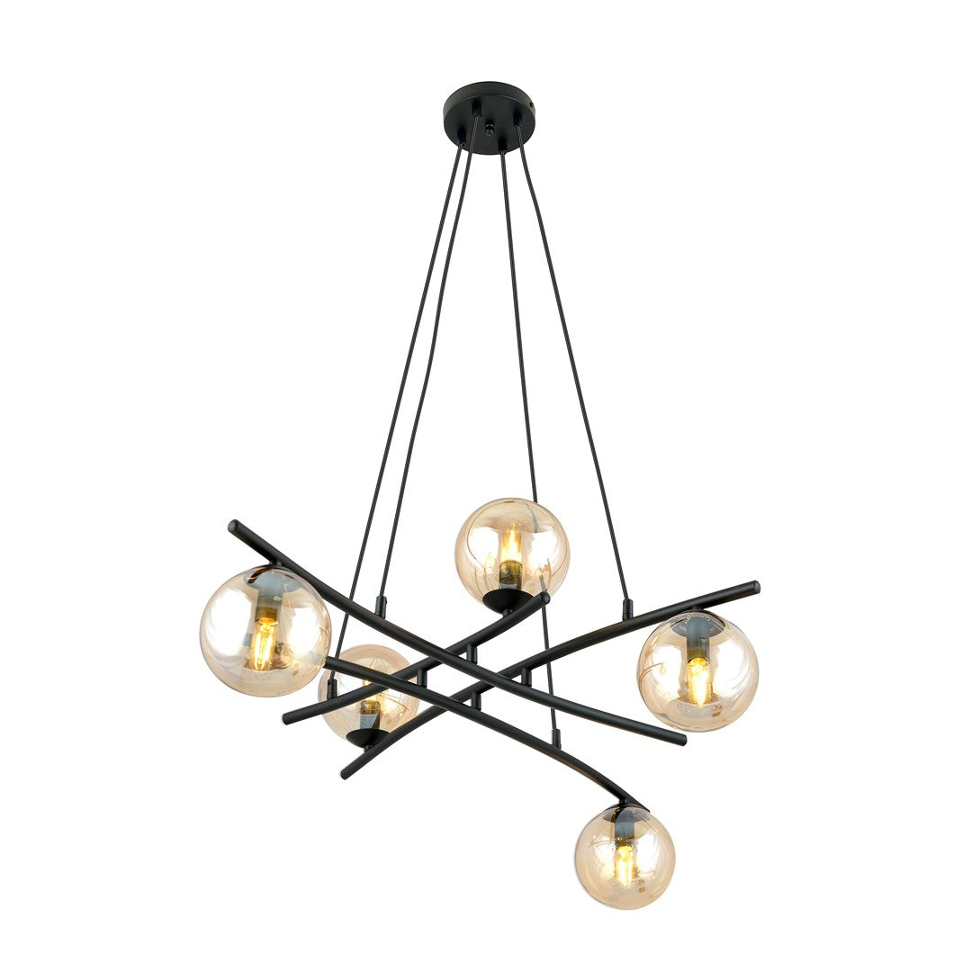 Essa 5 Light Pendant Black & Amber
