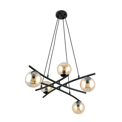 Essa 5 Light Pendant Black & Amber