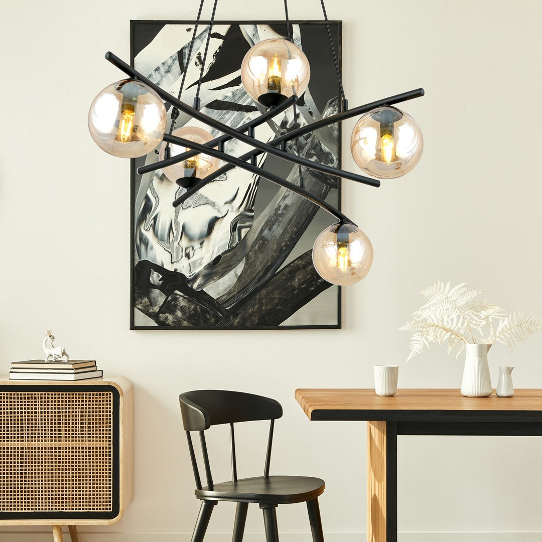 Essa 5 Light Pendant Black & Amber