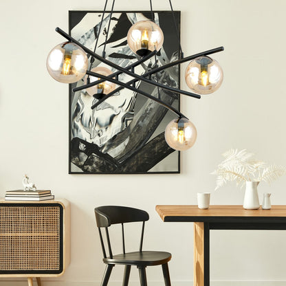 Essa 5 Light Pendant Black & Amber