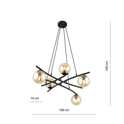 Essa 5 Light Pendant Black & Amber