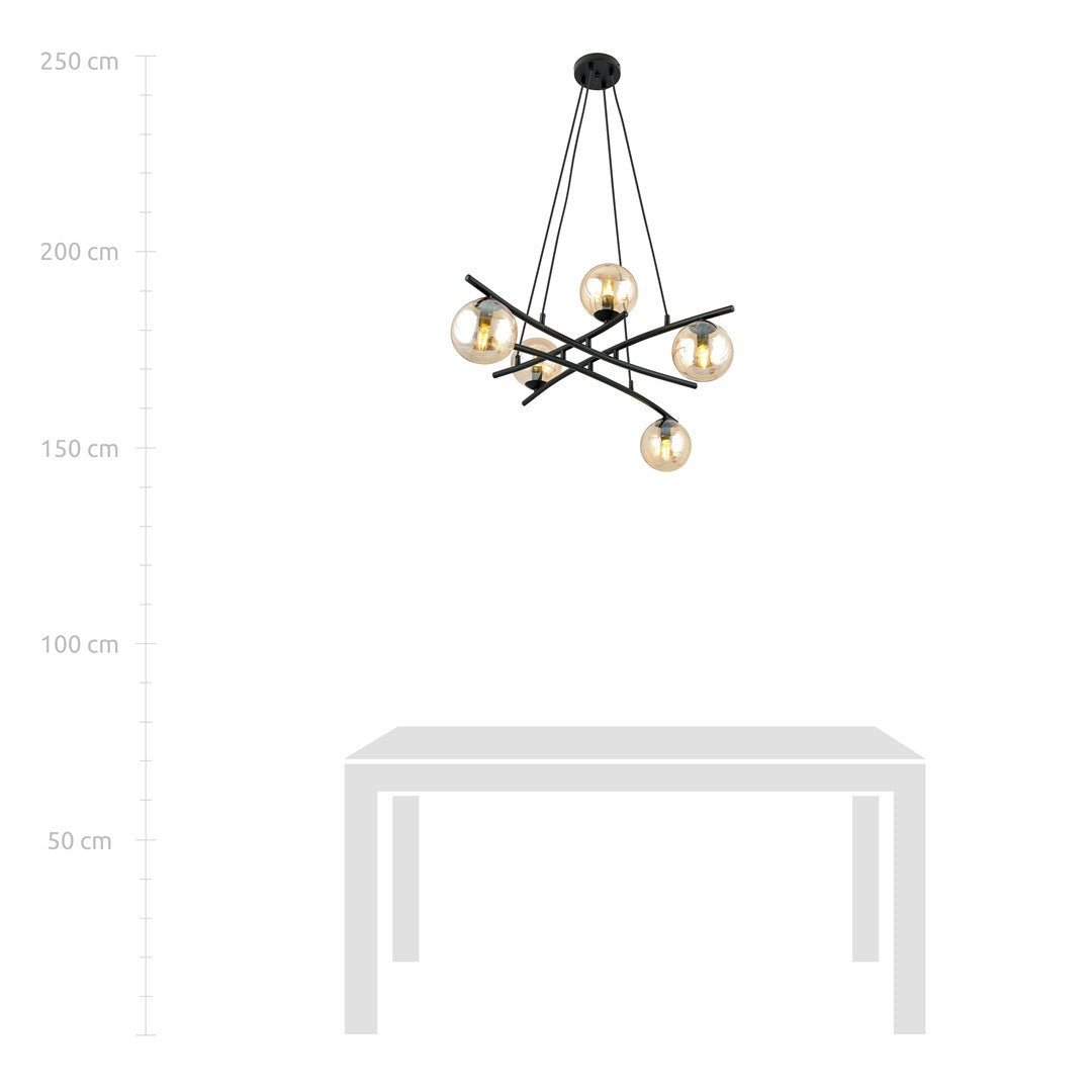 Essa 5 Light Pendant Black & Amber