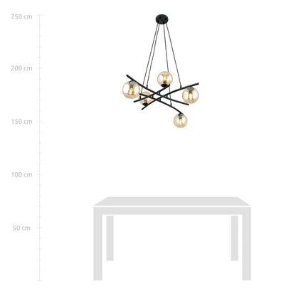 Essa 5 Light Pendant Black & Amber