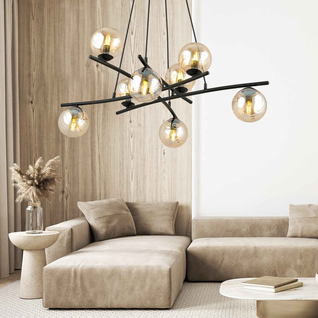 Essa 8 Light Pendant Black & Amber