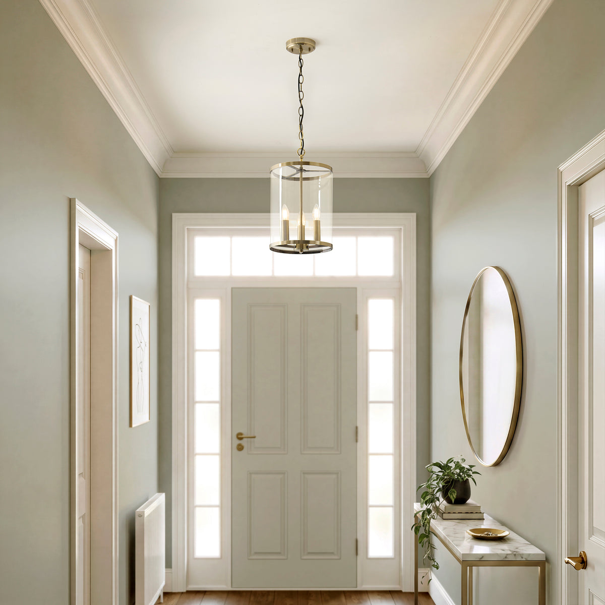 Hebden 3 Light Antique Brass & Clear Glass Pendant Ceiling Light