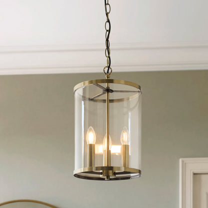 Hebden 3 Light Antique Brass & Clear Glass Pendant Ceiling Light