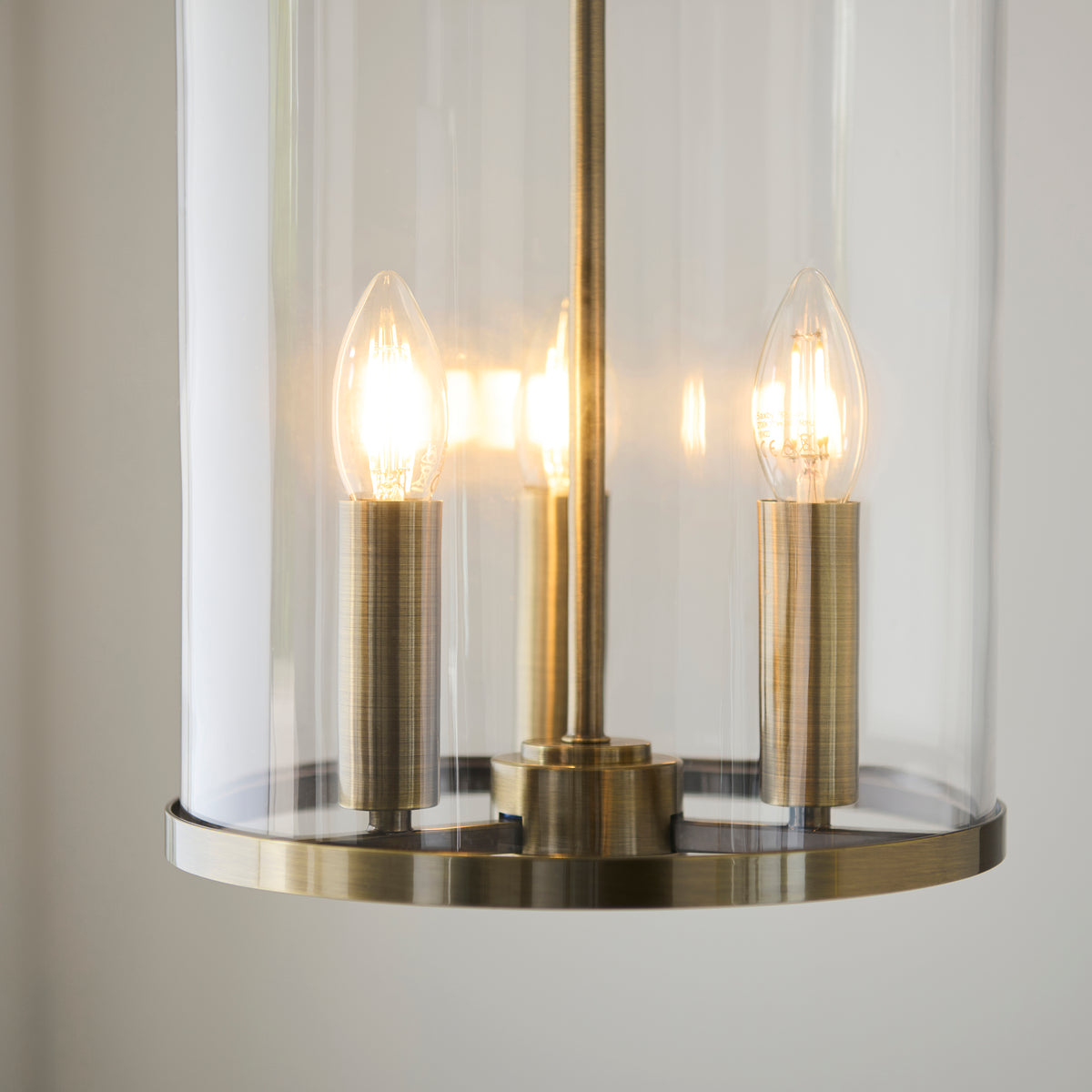 Hebden 3 Light Antique Brass & Clear Glass Pendant Ceiling Light