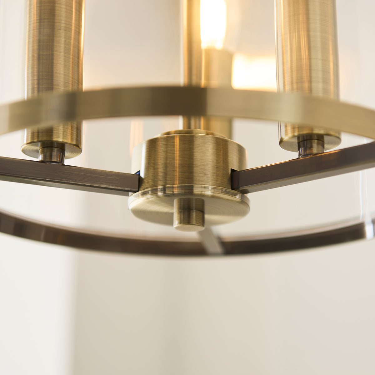 Hebden 3 Light Antique Brass & Clear Glass Pendant Ceiling Light