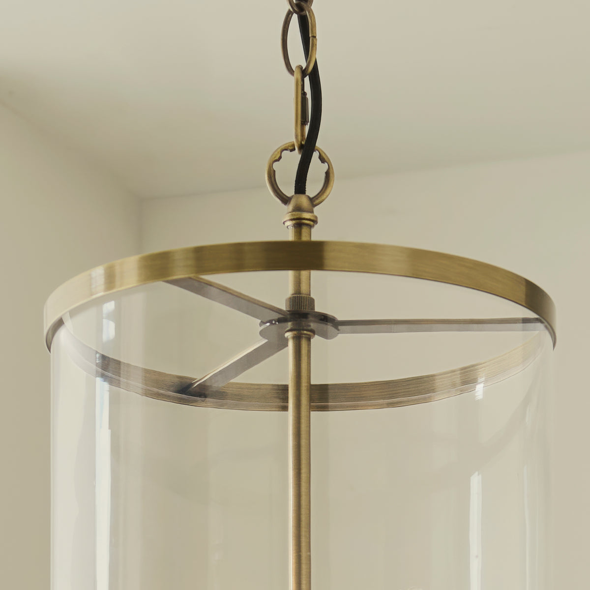 Hebden 3 Light Antique Brass & Clear Glass Pendant Ceiling Light
