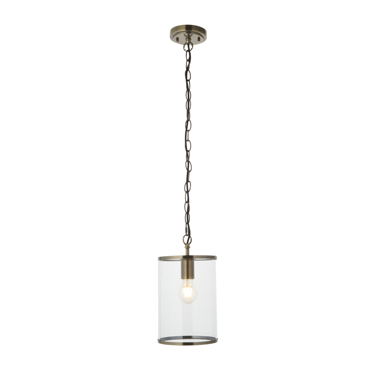 Hebden Antique Brass & Clear Glass Pendant Ceiling Light