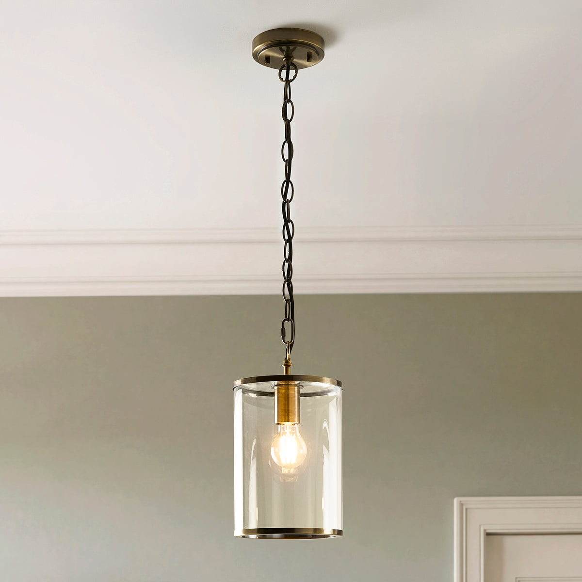 Hebden Antique Brass & Clear Glass Pendant Ceiling Light