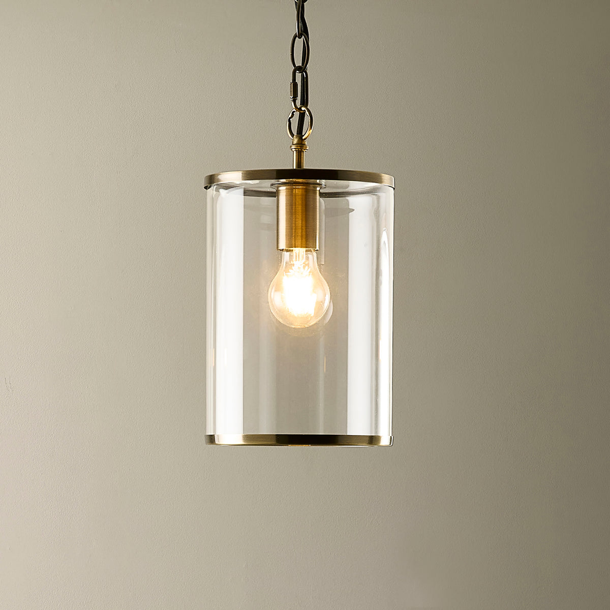 Hebden Antique Brass & Clear Glass Pendant Ceiling Light
