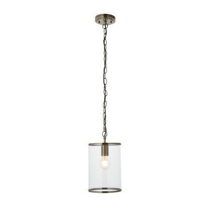 Hebden Antique Brass & Clear Glass Pendant Ceiling Light