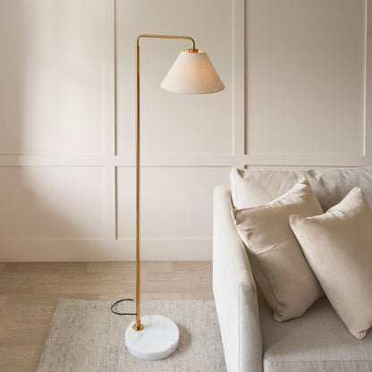 Wallbridge Aged Brass & Marble Floor Lamp with Linen Shade