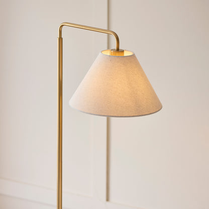Wallbridge Aged Brass & Marble Floor Lamp with Linen Shade