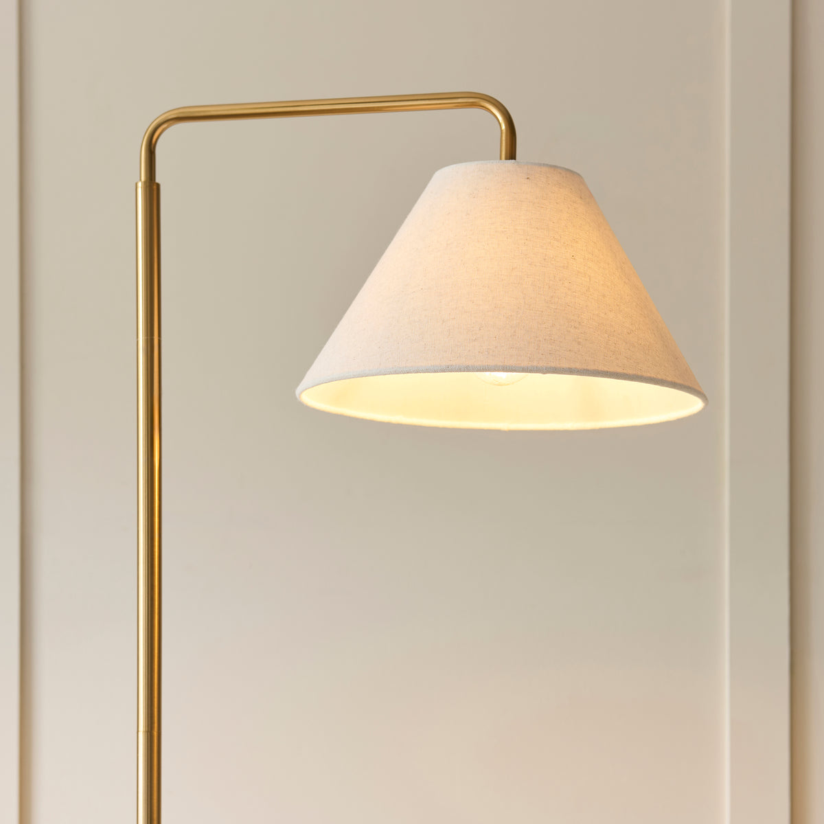 Wallbridge Aged Brass & Marble Floor Lamp with Linen Shade
