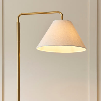 Wallbridge Aged Brass & Marble Floor Lamp with Linen Shade